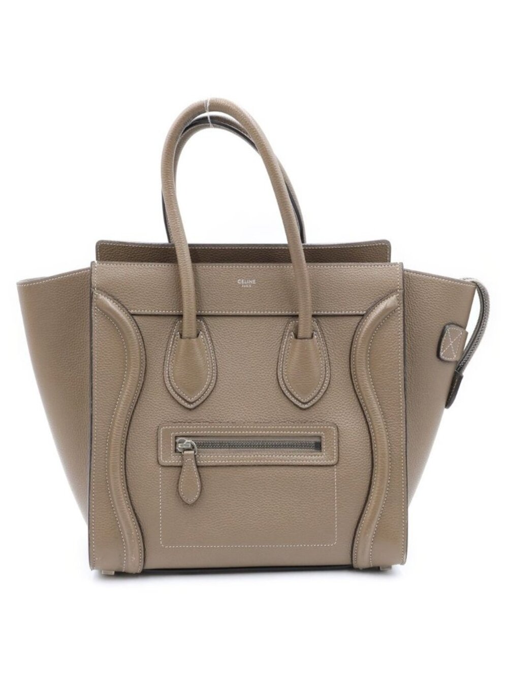 Celine Luggage Micro Suri Handbag Drummed Calfskin Leather Greige